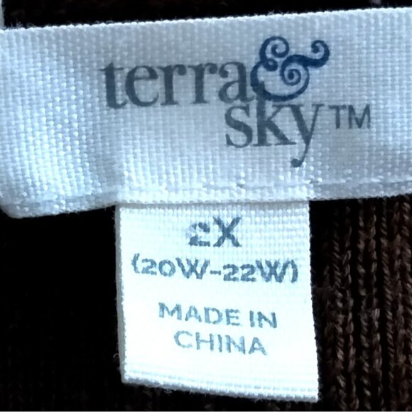 Terra & Sky Plus Size 2X Cardigan Sweater Open Front Ribbed Light Brown Pockets - Picture 6 of 10